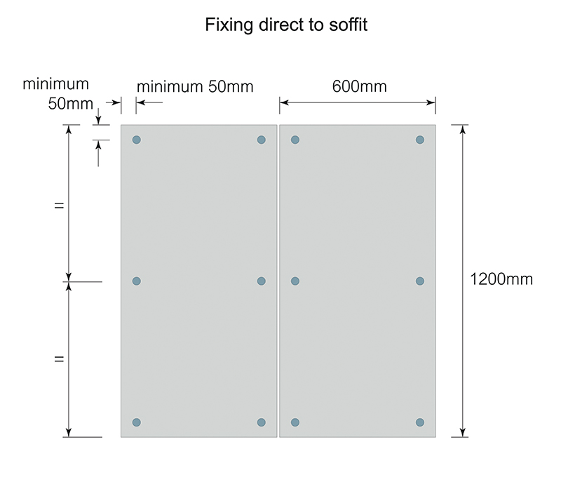 1200x600 boards fixed direct to soffit